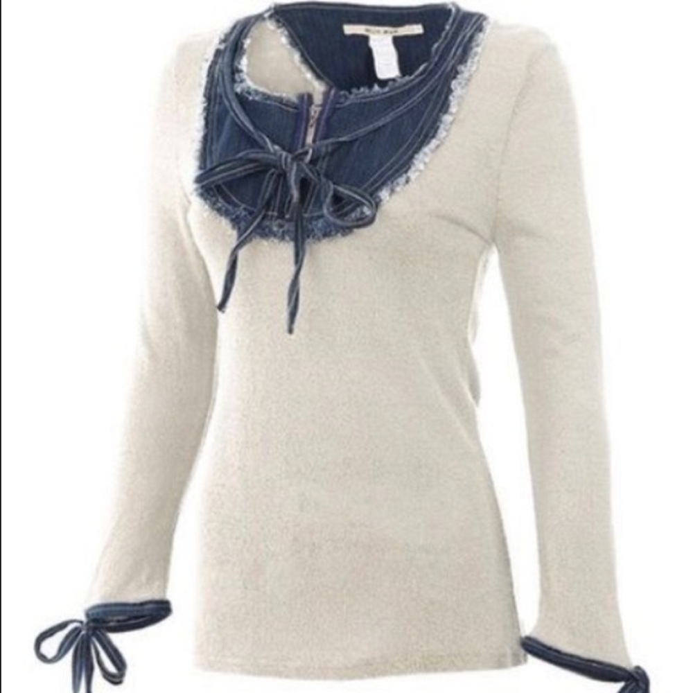 Mur Boho Sweater with Denim Detailing and Ties